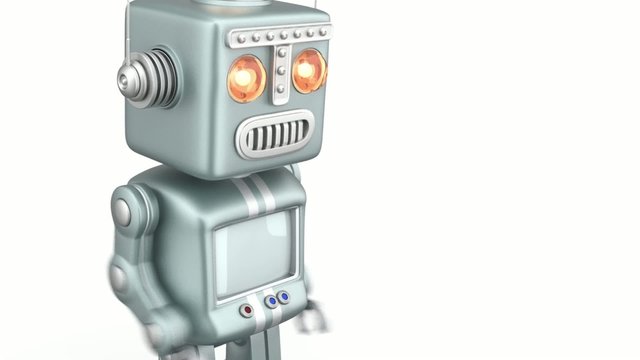 Vintage robot running on white background
