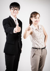 Business man and woman discuss, closeup portrait isolated on whi