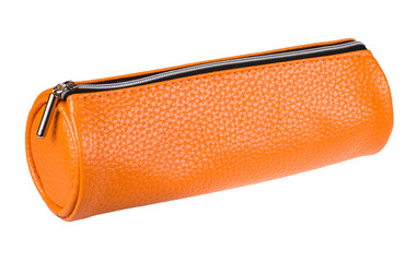 orange pencil case isolated on white background