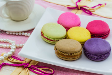Sweet and colourful french macaroons or macaron , Dessert.