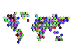 Hexagonal Map of the World Random Color