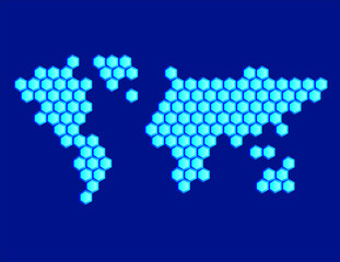 Hexagonal Map of the World Blue