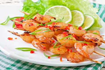 Shrimp grilled in garlic and soy caramel
