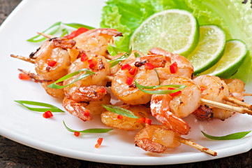 Shrimp grilled in garlic and soy caramel