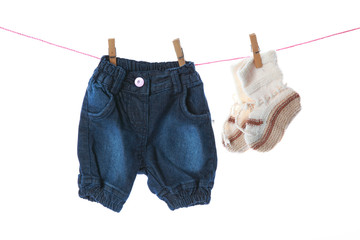 Baby goods hanging on the clothesline