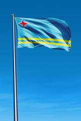 Aruba flag waving on the wind