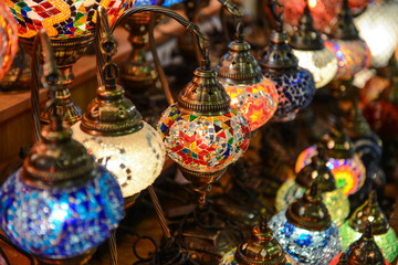 Fototapeta na wymiar Turkish lamps for sale in the Grand Bazaar, Istanbul, Turkey