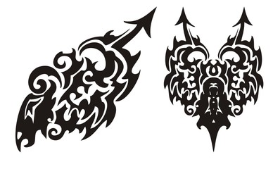Tribal black dragon with an arrow and dragon heart