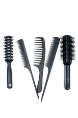 set of combs, hairstyle accessories on white