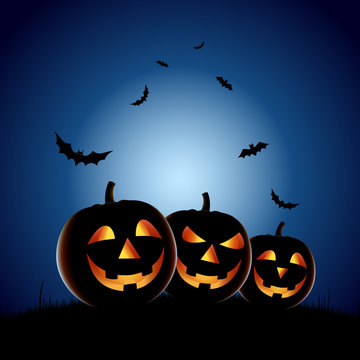 Halloween night backdrop with pumpkins