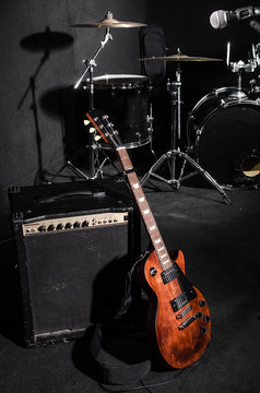 Set of musical instruments during concert