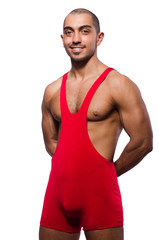 Fototapeta na wymiar Wrestler in red dress isolated on the white