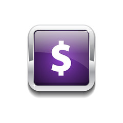Dollar Currency Sign Square Purple Vector Web Button Icon