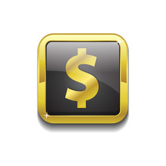 Dollar Currency Sign Square Golden Black Vector Web Button Icon