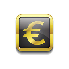 Euro Currency Sign Square Vector Golden Black Web Icon Button