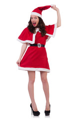 Snow girl santa in christmas concept isolated on white