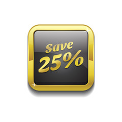 save 25 Percent Glossy Shiny Square Vector Button