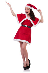 Snow girl santa in christmas concept isolated on white