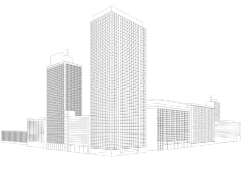 Residential city wireframe building