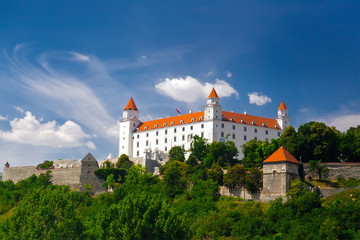 Fototapeta na wymiar Medieval castle on the hill against the sky, Bratislava