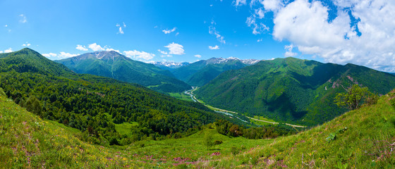 Naklejka na ściany i meble Beautiful mountain landscape, Caucasus, Russia. 