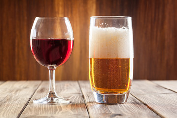 Red wine glass and glass of beer - 69807063