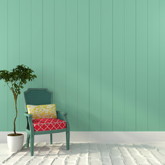 Vintage turquoise chair with colorful decor