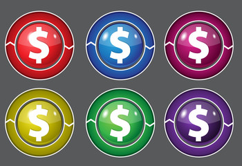 Dollar Currency Sign Square Colorful Vector Button Icon Set