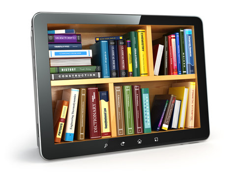 E-learning.  Tablet pc and textbooks. Education online.