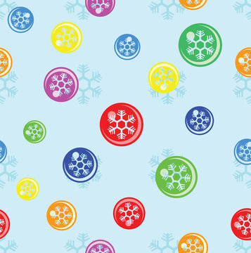 seamless background of snowflake on colorful ball vector