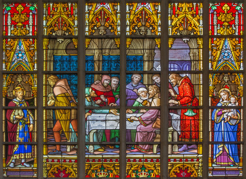 Brussels - Last supper in the window of The Cathedral