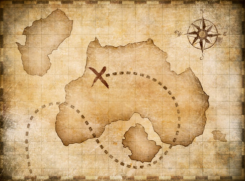 Fototapeta Pirates' map with marked treasure location