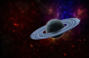 background of a deep space star field and planet with rings
