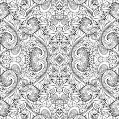 Seamless Monochrome Floral Pattern (Vector). Hand Drawn Texture 