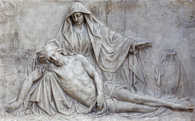 Brussels -  The marble relief of Pieta