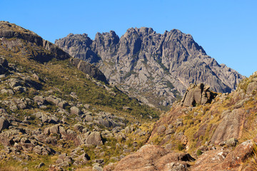Fototapeta na wymiar Peak Agulhas Negras (black needles) mountain landscape, Itatiaia