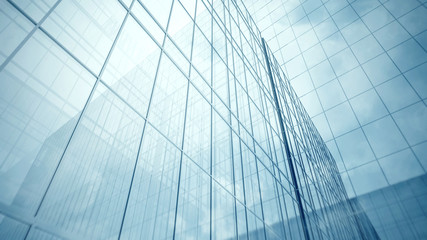 Skyscraper's blue glass walls
