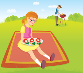 Obraz na płótnie Canvas Girl and men on the picnic