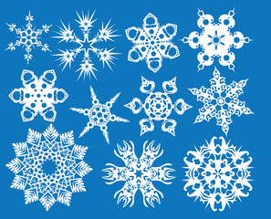 Blue set of snowflakes