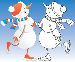 Christmas snowman on skates