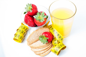 healthy breakfast with strawberries and juice