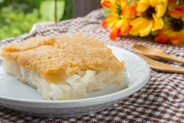 sticky rice with steamed custard,  sweet sticky rice, exotic Thailand