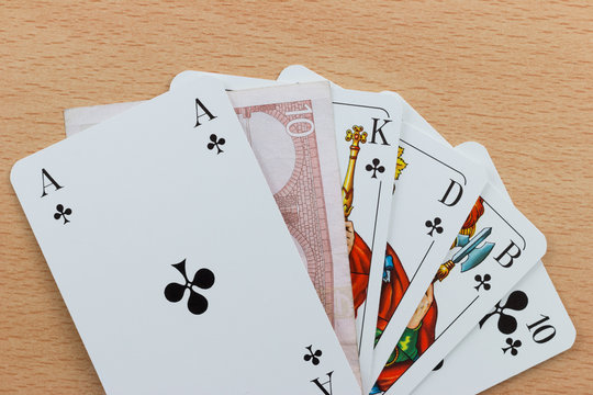 Deck of Poker Cards with Euro Note