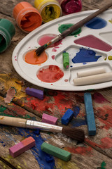 color paints,crayons and pencils for drawing in old style
