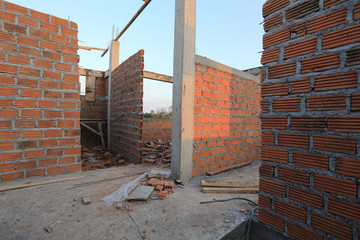 residential building construction site with brick block