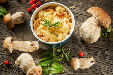 Julienne.Mushrooms baked in the oven with grated cheese