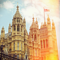 Fototapeta na wymiar Houses of Parliament in London. Retro filter effect