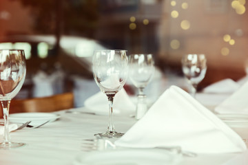 Restaurant table setting with wine glass