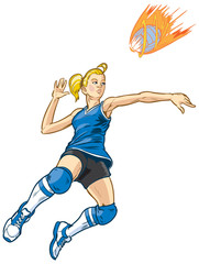 Jumping Volleyball Player Girl Vector Illustration