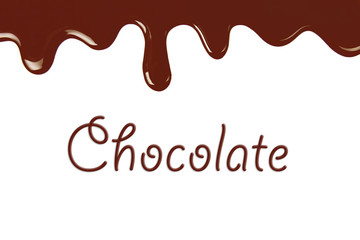 Melted chocolate dripping on white background